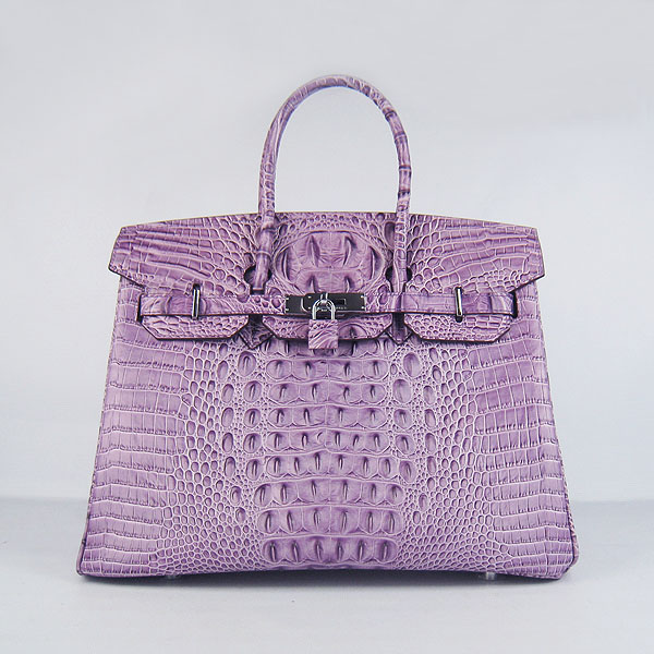 High Quality Fake Hermes Birkin 35CM Crocodile Head Veins Leather Bag Purple 6089 - Click Image to Close